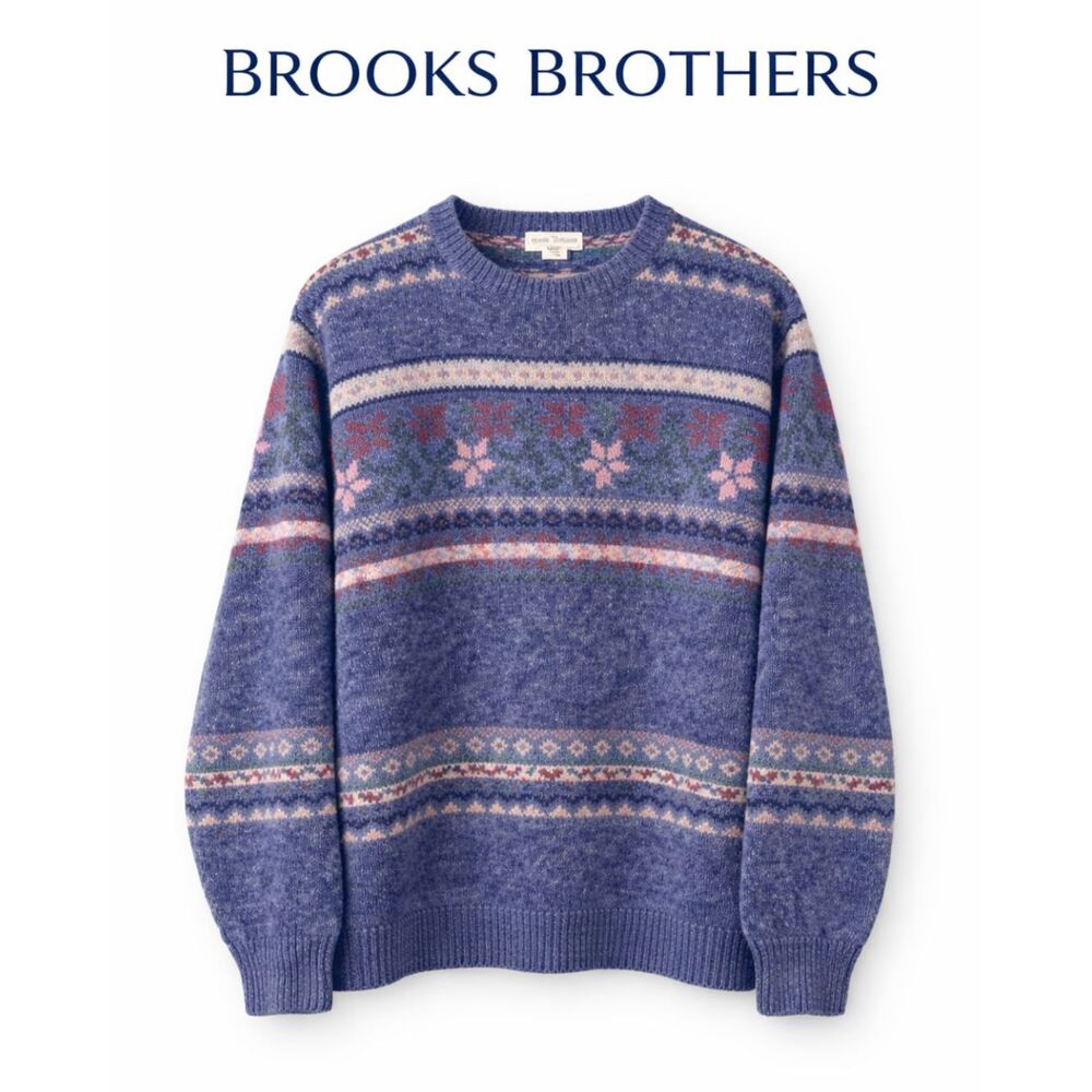 Vintage Brooks Brothers Fair Isle Wool Sweater Blue Multicolor Size M Unisex